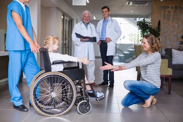 Poster - Happy mother meeting her disable daughter