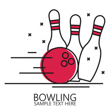 Vector Linear Style Illustration Bowling Ball And Pins.