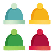 Winter hats set isolated flat vector