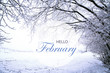 Hello february wallpaper, winter landscape with frozen forest