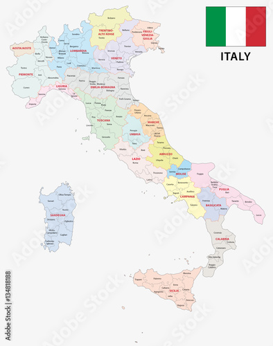 Obraz na płótnie italy administrative and political vector map with flag