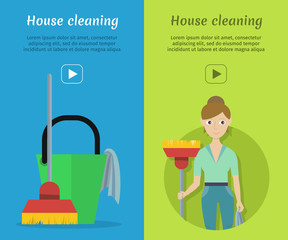 Wall Mural - Set of Cleaning Service Flat Style Web Banners