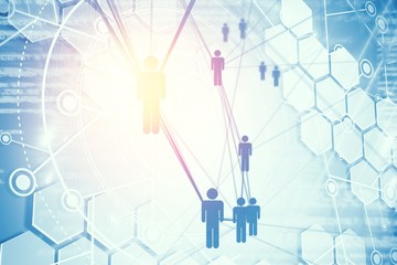 Poster - People icons and binary codes 3d