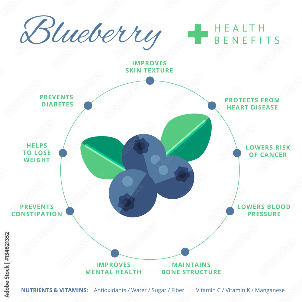 Blueberry health benefits and nutrition infographics. Superfood Stock ...