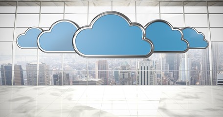 Poster - Composite image of blue cloud shapes on white background