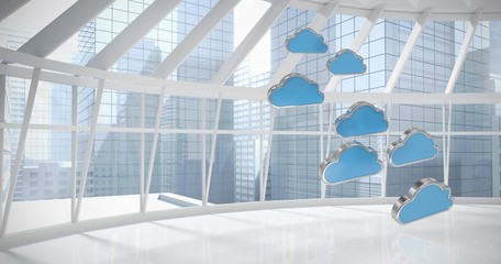 Poster - Composite image of blue cloud shapes over white background 3d