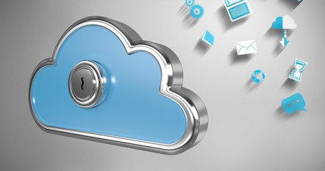 Poster - Composite image of keyhole in blue cloud shape locker 3d 