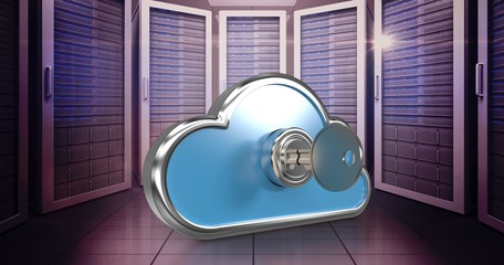 Poster - Composite image of key in cloud shape locker 3d