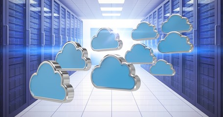 Poster - Composite image of blue cloud shapes against white background 3d