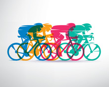 Cycling Race Stylized Background, Cyclist Vector Silhouettes