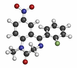 Sticker - Flunitrazepam hypnotic drug molecule, 3D rendering. 