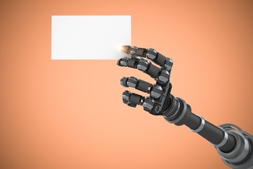 Poster - Composite image of robotic arm holding white placard 3d