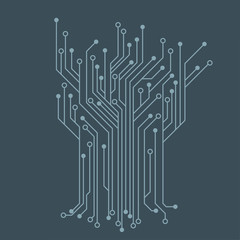 Poster - flat microelectronics circuits. blue circuit board vector background.