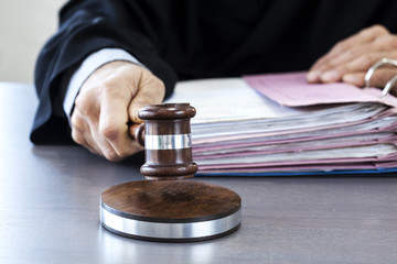 Wall Mural - Judge with gavel on table