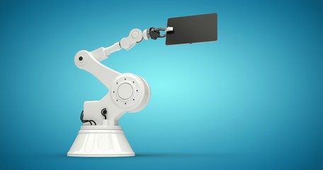 Poster - Composite image of tablet and robot against white background 3d