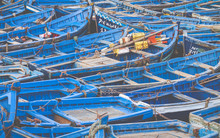 Blue Fishing Boats In Essaouira, Morocco, Africa