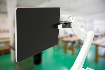 Poster - Composite image of graphic image of digital tablet with robot 3d
