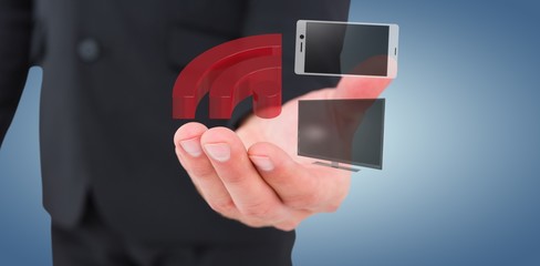 Poster - Composite image of businessman holding out his hand 3d