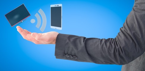 Poster - Composite image of businessman holding his hand out 3d