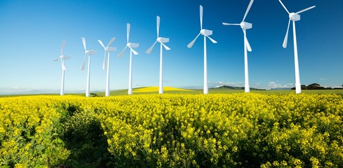 Poster - Composite image of digital composite image of wind turbines 3d