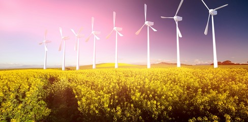 Poster - Composite image of digital composite image of wind turbines 3d