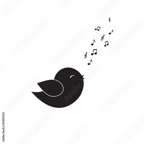 Icon bird sings a song from the musical notes. Buy this stock