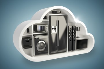 Poster - Composite image of black appliance in cloud shape 3d