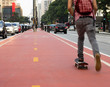 Skater in city center. Red lane.