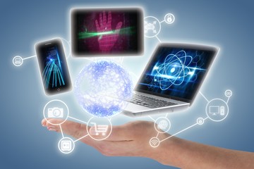 Poster - Composite image of cropped image of woman hand 3d