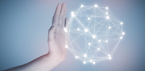 Poster - Composite image of cropped hand gesturing 3d