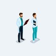 © elizaliv - Isometric people, medical personnel, doctor, surgeon and nurse isolated on a light background. Vector illustration