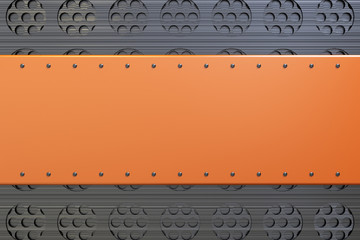 Rectangular colored plate with rivets on circular grille backgro