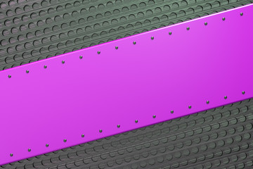 Rectangular colored plate with rivets on circular grille backgro