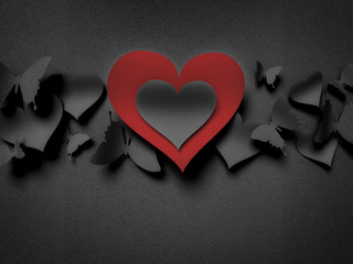 Wall Mural - paper butterflies and hearts , happy valentine's day - 3d romantic card / background ( love , butter