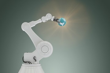 Poster - Composite image of graphic image of robot holding globe 3d