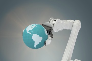 Poster - Composite image of vector image of machine holding globe 3d