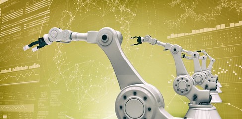 Sticker - Composite image of vector image of modern robotic arms 3d