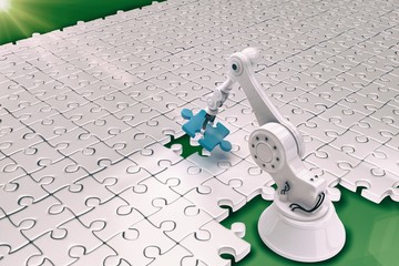 Sticker - Robot setting up puzzle 3d