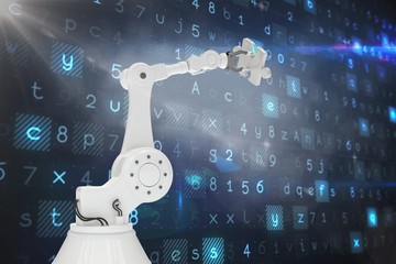 Poster - Digitally generated image of robotic arm holding jigsaw piece 3d