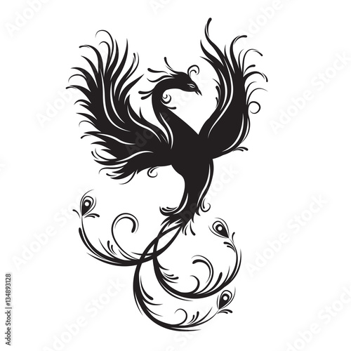 Phoenix bird silhouette. Symbol of immortality. Fiery bird. Tribal ...