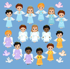 Wall Mural - Angel Digital Clipart. Set Angel boys on the sky . Baptism.