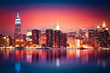 New York City skyline of Manhattan with vibrant night colors