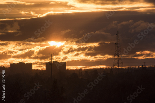 Stampa su Tela Colorful golden sunrise dawn Toronto, Scarborough, Canada