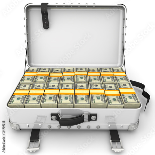 Suitcase full of money. A suitcase filled with bundles of US dollars