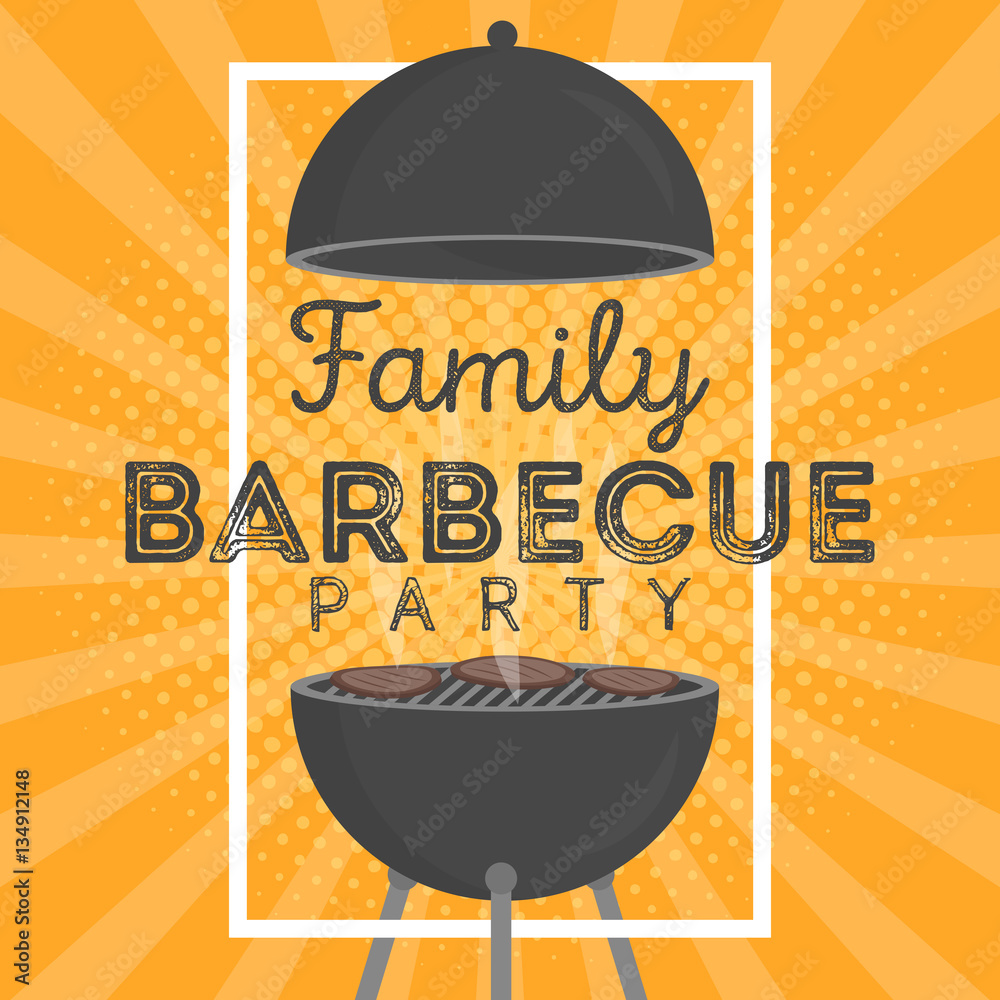 Lovely vector barbecue party invitation design template. Trendy BBQ ...