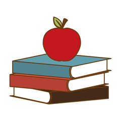 Sticker - Color books with red apple on top image, vector illustration