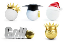 Golf Ball Set 3d. On White Background. 3d Illustrations