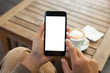 © blackzheep - close-up hand holding phone mobile blank screen and finger touch