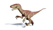 running Dromaeosaur dinosaur (3d illustration isolated with shadow on white background)