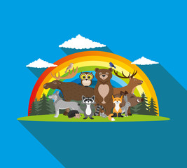 Wall Mural - Animals and rainbow.